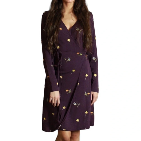 Jessie Zhao Purple Floral Wrap Dress - Picture 1 of 8